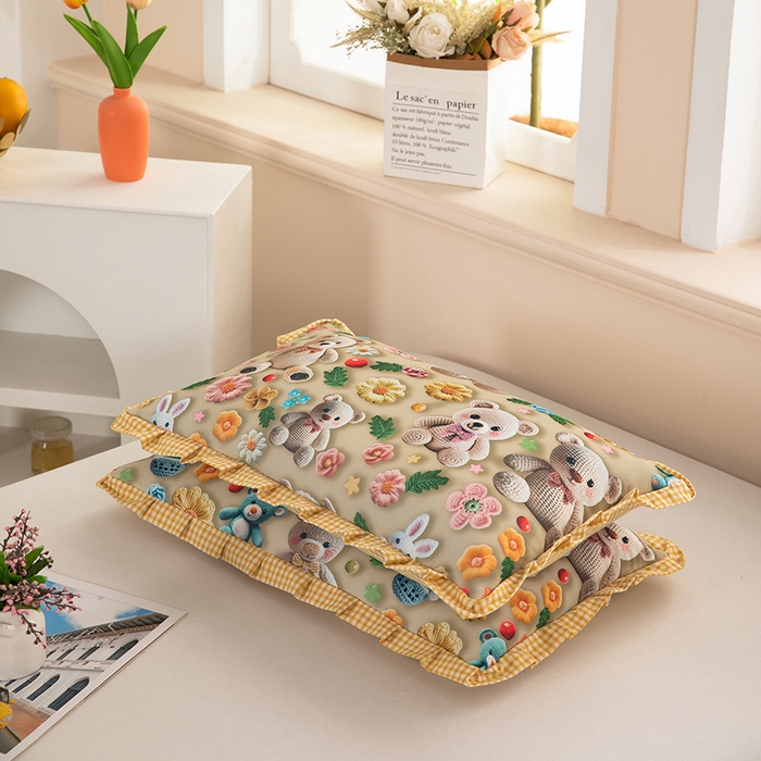 枕之坊2025新款5D数码印花小熊纯荞麦枕 小熊黄30*52cm