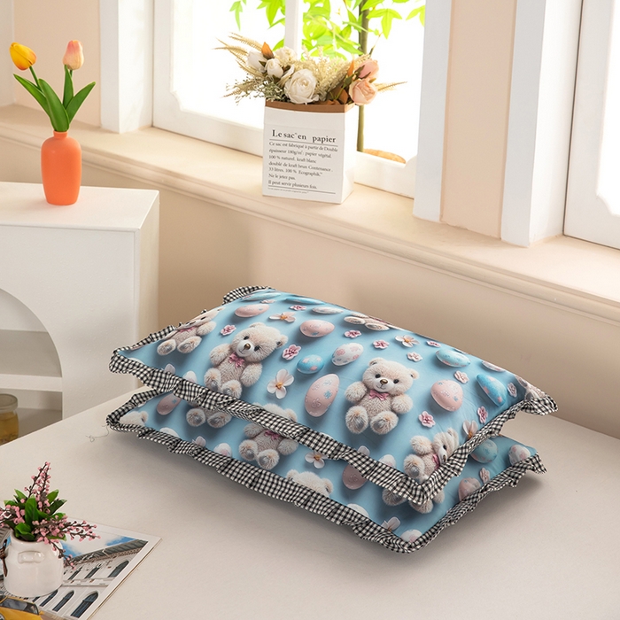 枕之坊2025新款5D数码印花小熊纯荞麦枕 小熊蓝30*52cm