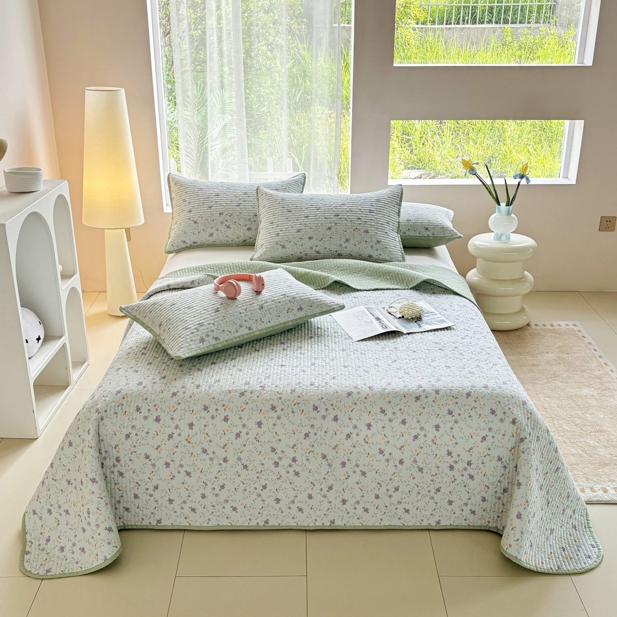 91家纺网 家纺一手货源 找家纺 （总）金艾草 2025新款双面纯棉高温水洗床盖三件套