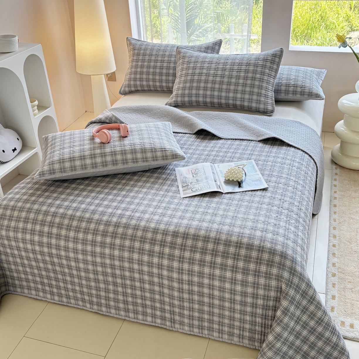 91家纺网 家纺一手货源 找家纺 （总）金艾草 2025新款双面纯棉高温水洗床盖三件套