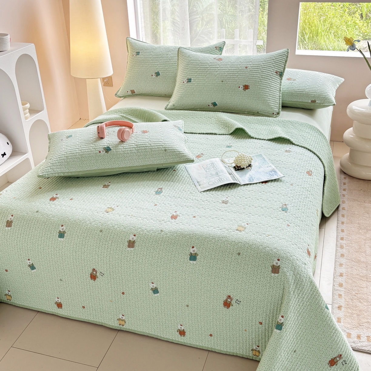 91家纺网 家纺一手货源 找家纺 （总）金艾草 2025新款双面纯棉高温水洗床盖三件套