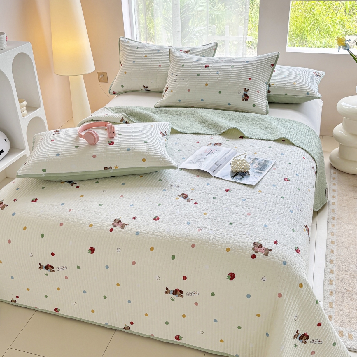 91家纺网 家纺一手货源 找家纺 （总）金艾草 2025新款双面纯棉高温水洗床盖三件套