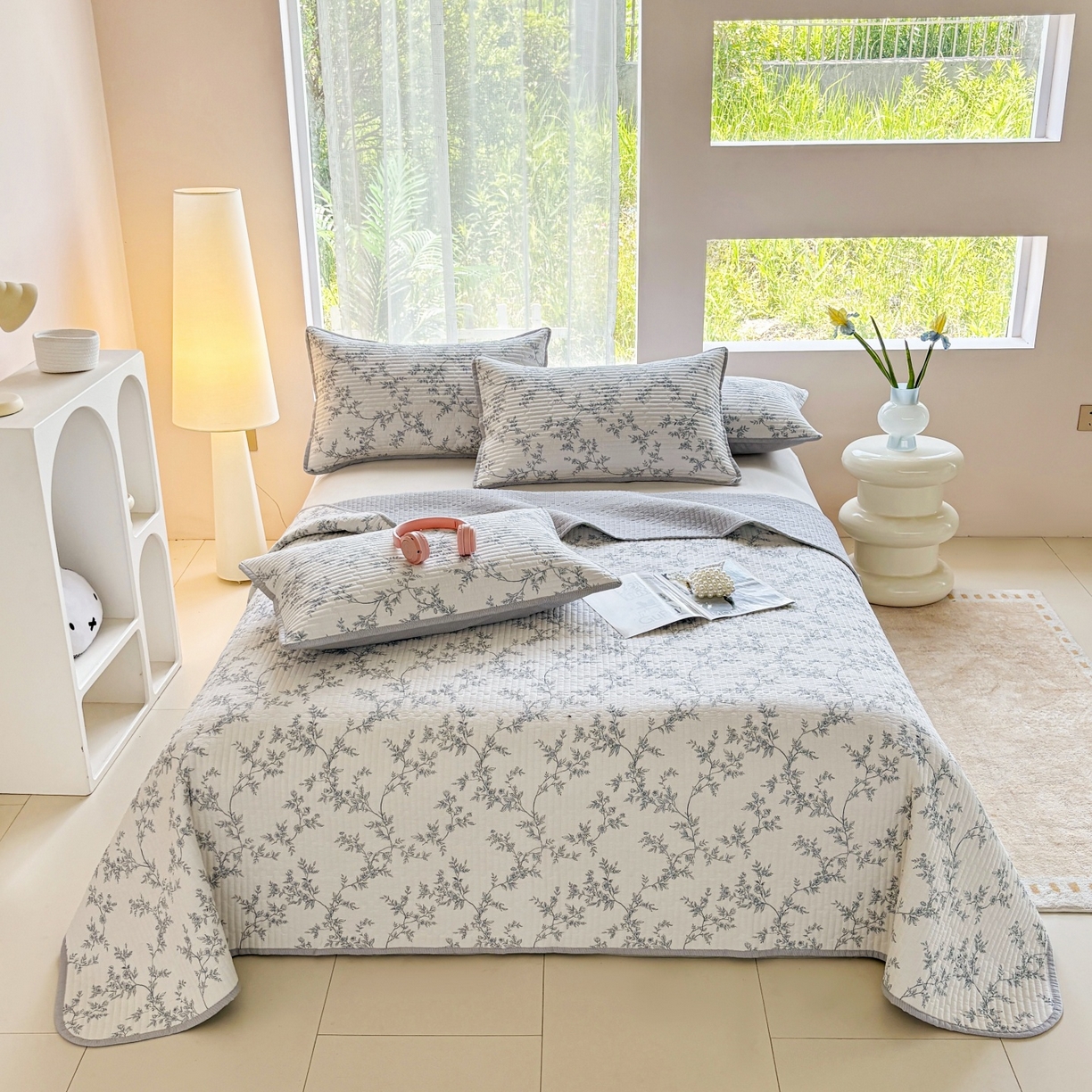 91家纺网 家纺一手货源 找家纺 金艾草 2025新款双面纯棉高温水洗床盖三件套 满婷