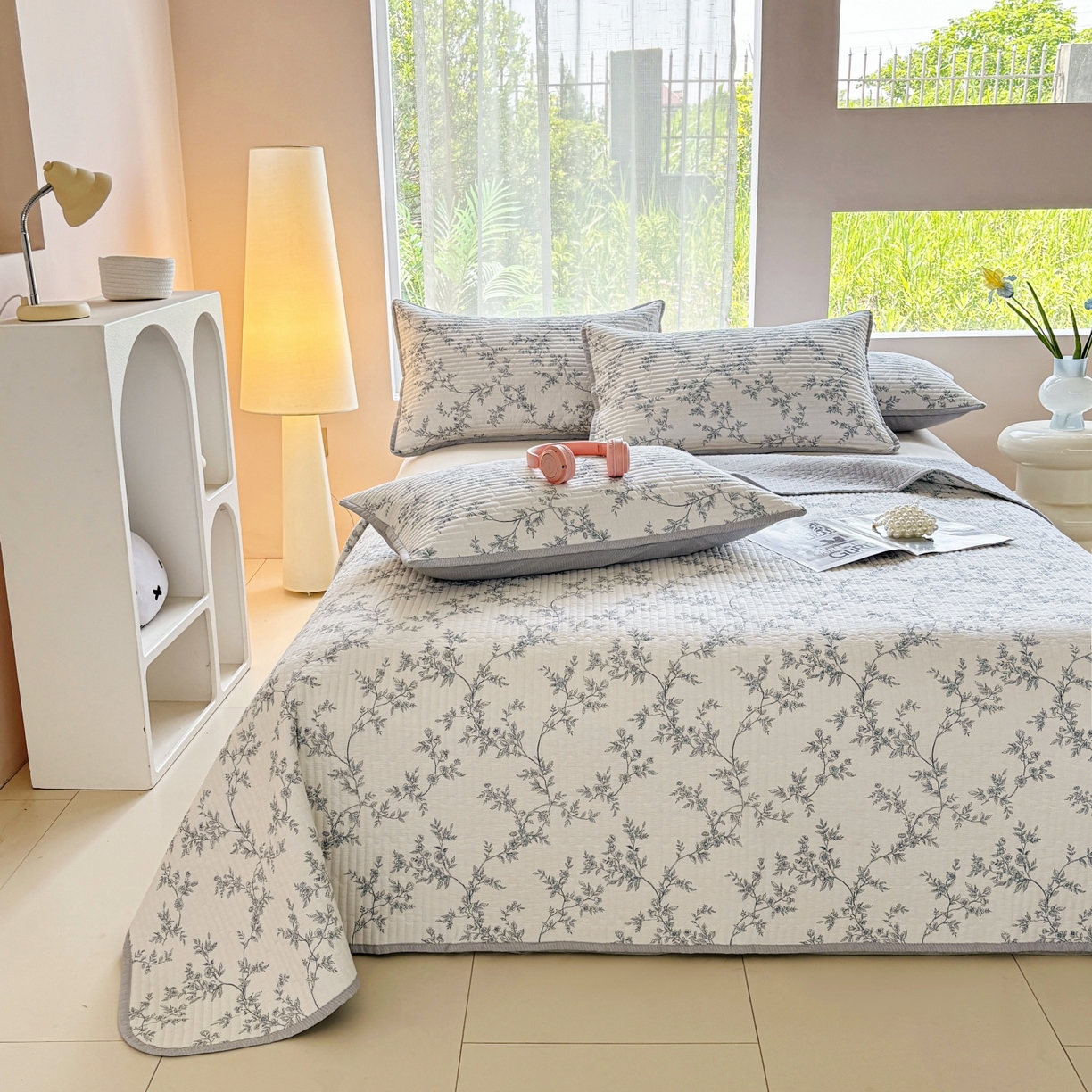 91家纺网 家纺一手货源 找家纺 金艾草 2025新款双面纯棉高温水洗床盖三件套 满婷