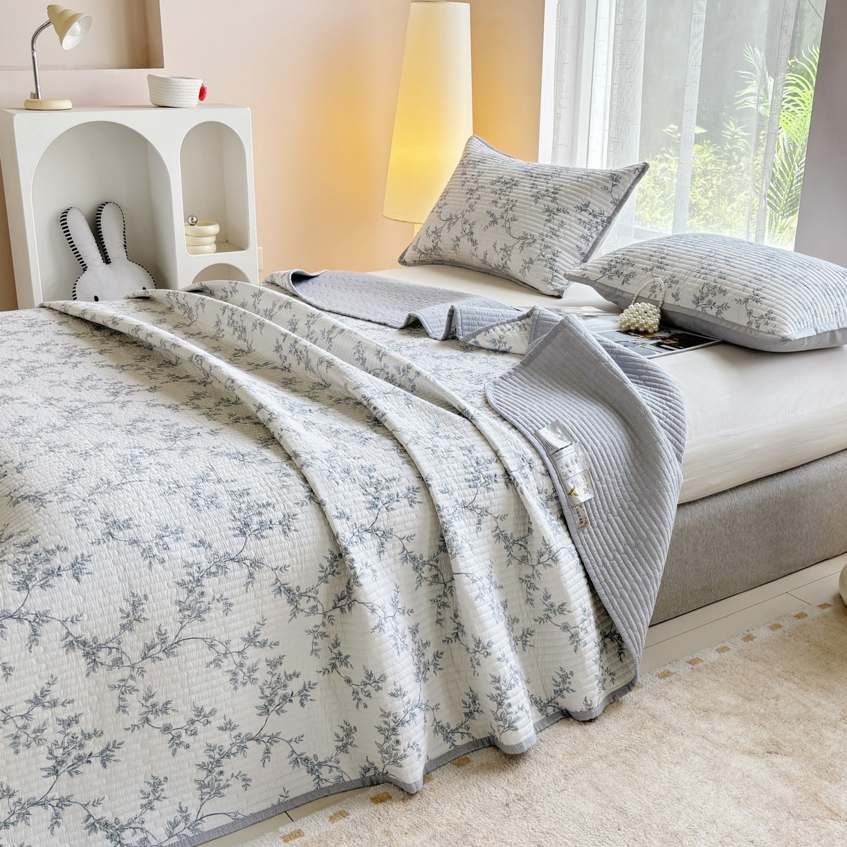 91家纺网 家纺一手货源 找家纺 金艾草 2025新款双面纯棉高温水洗床盖三件套 满婷