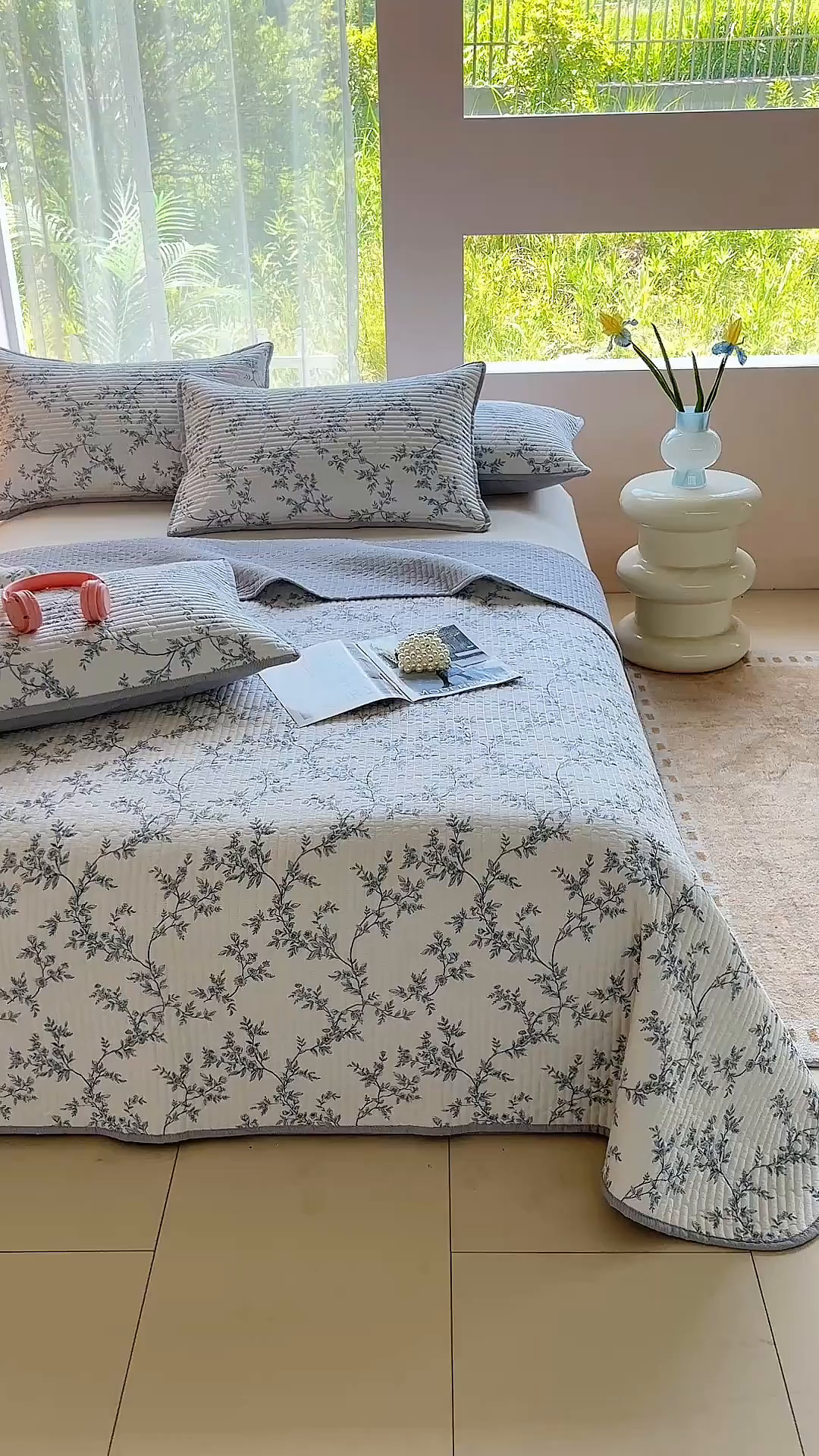 91家纺网 家纺一手货源 找家纺 金艾草 2025新款双面纯棉高温水洗床盖三件套 满婷