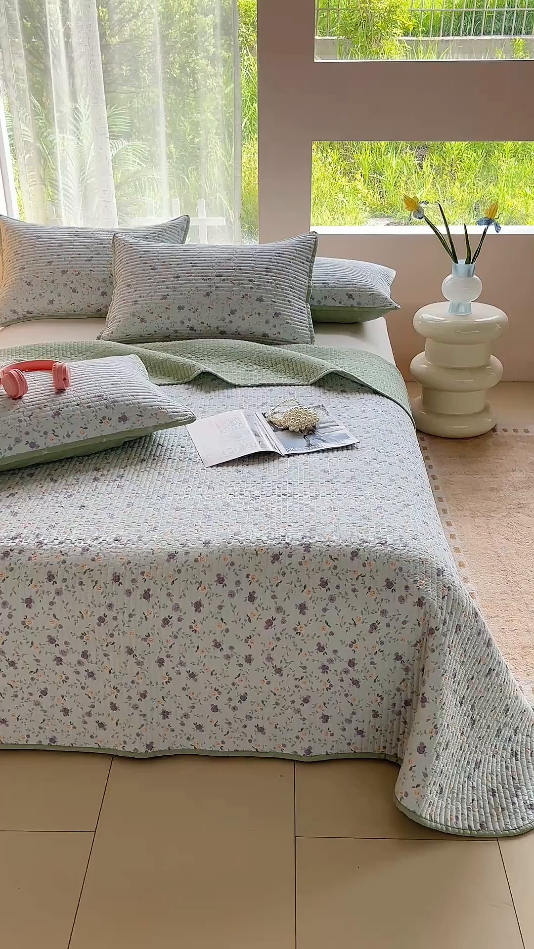 91家纺网 家纺一手货源 找家纺 金艾草 2025新款双面纯棉高温水洗床盖三件套 蔷薇-紫