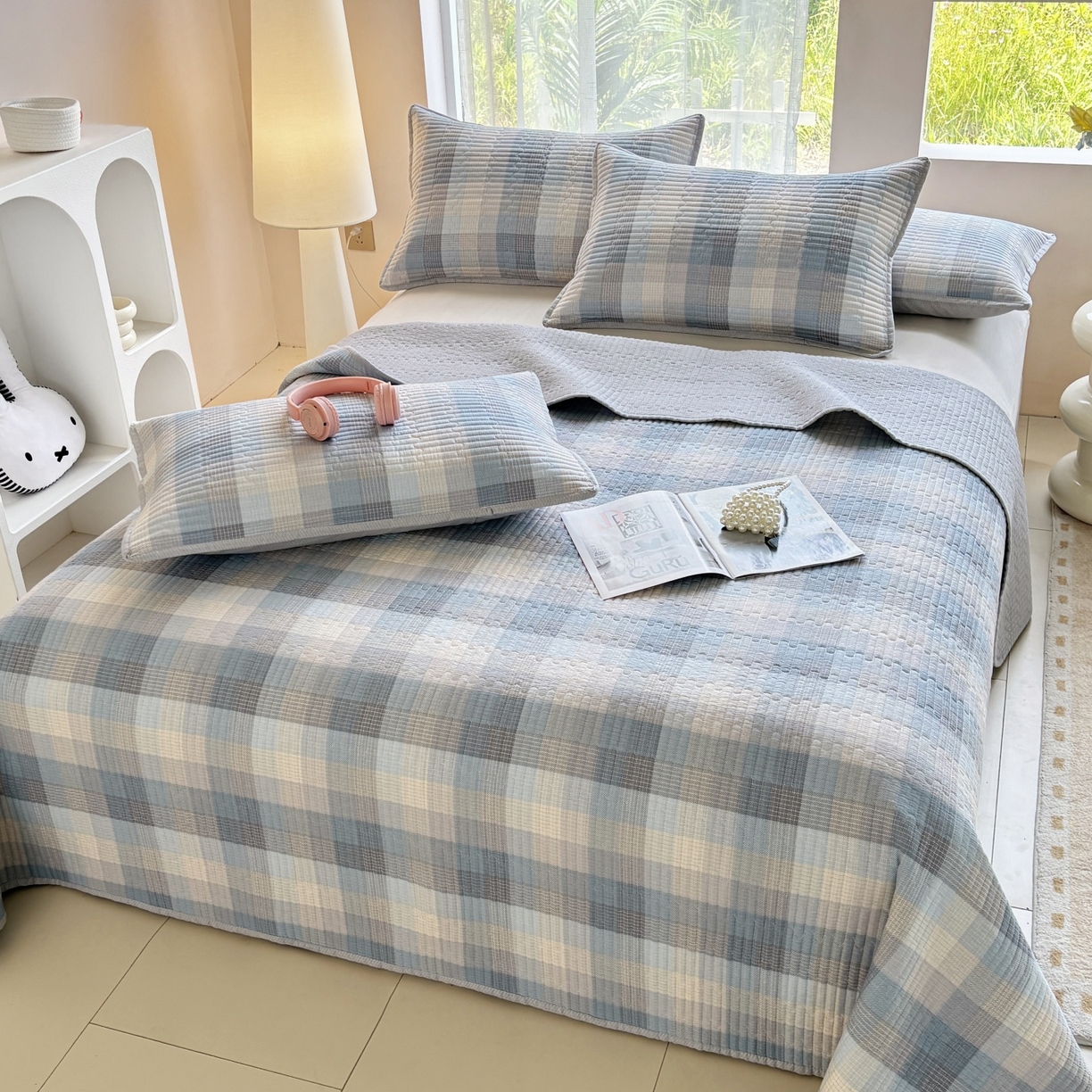 91家纺网 家纺一手货源 找家纺 金艾草 2025新款双面纯棉高温水洗床盖三件套 苏伦