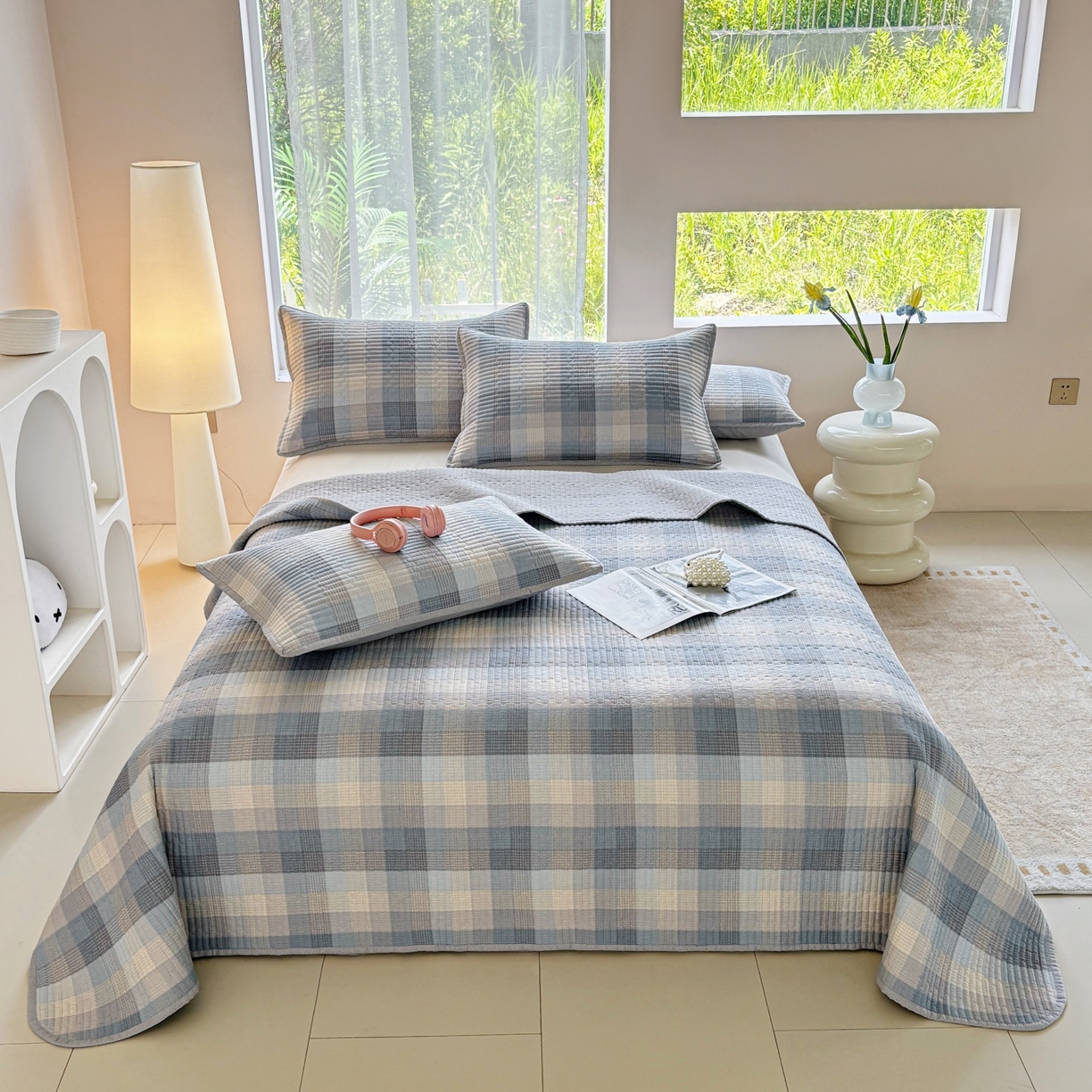 91家纺网 家纺一手货源 找家纺 金艾草 2025新款双面纯棉高温水洗床盖三件套 苏伦