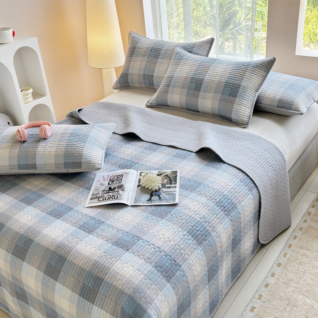 91家纺网 家纺一手货源 找家纺 金艾草 2025新款双面纯棉高温水洗床盖三件套 苏伦