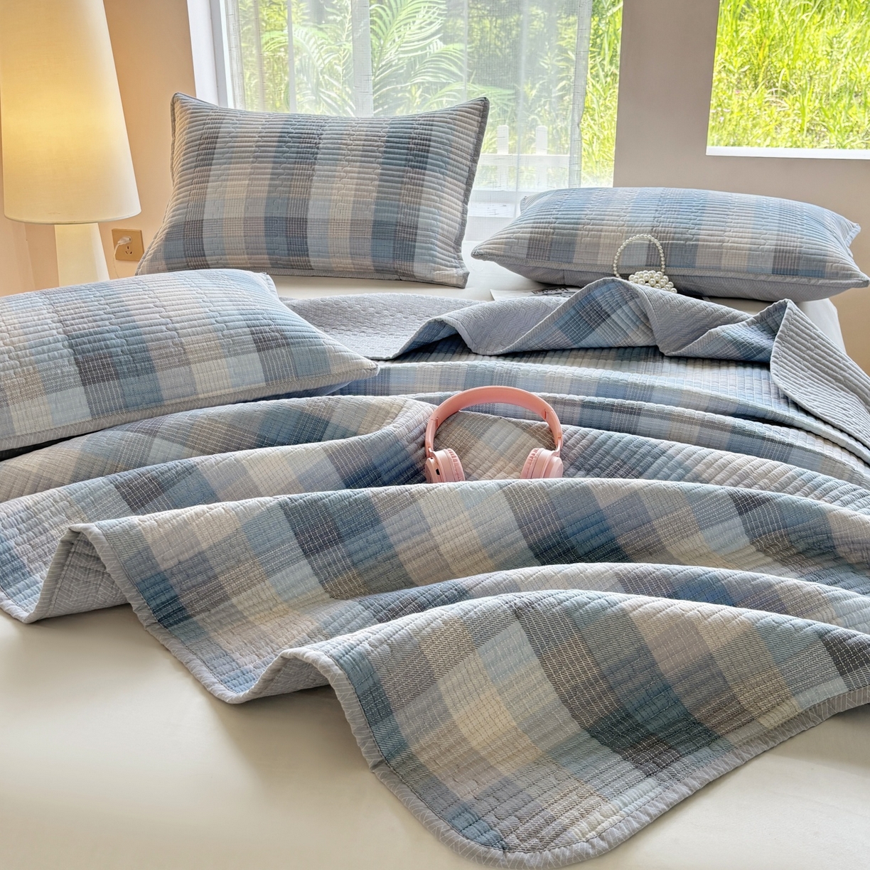 91家纺网 家纺一手货源 找家纺 金艾草 2025新款双面纯棉高温水洗床盖三件套 苏伦