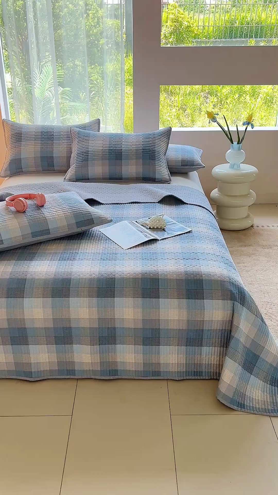 91家纺网 家纺一手货源 找家纺 金艾草 2025新款双面纯棉高温水洗床盖三件套 苏伦