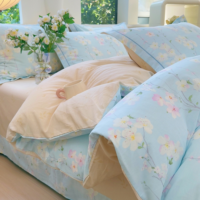 91家纺网 家纺一手货源 找家纺 （总）铭博家纺 2025新款直播爆款100%全棉吊边一字绣工艺款13070印花全棉四件套