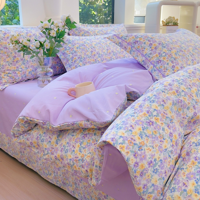 铭博家纺 2025新款直播爆款100%全棉吊边一字绣工艺款13070印花全棉四件套 烟画