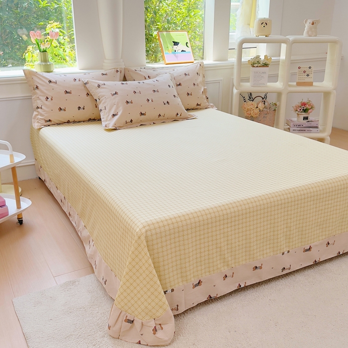 铭博家纺 2025新款直播热款全棉吊边一字绣工艺款13070印花全棉单床单 无忧腊肠