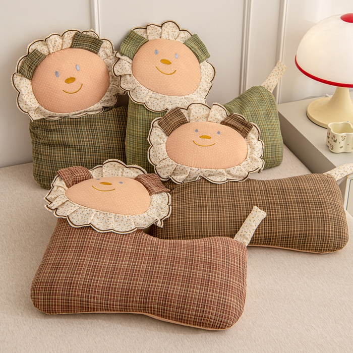 91家纺网 家纺一手货源 找家纺 大熊枕芯 2025新款全棉纯棉萌趣狮子荞麦枕荞麦壳护颈枕枕头枕套 组合图仅供参考 45x50cm/只
