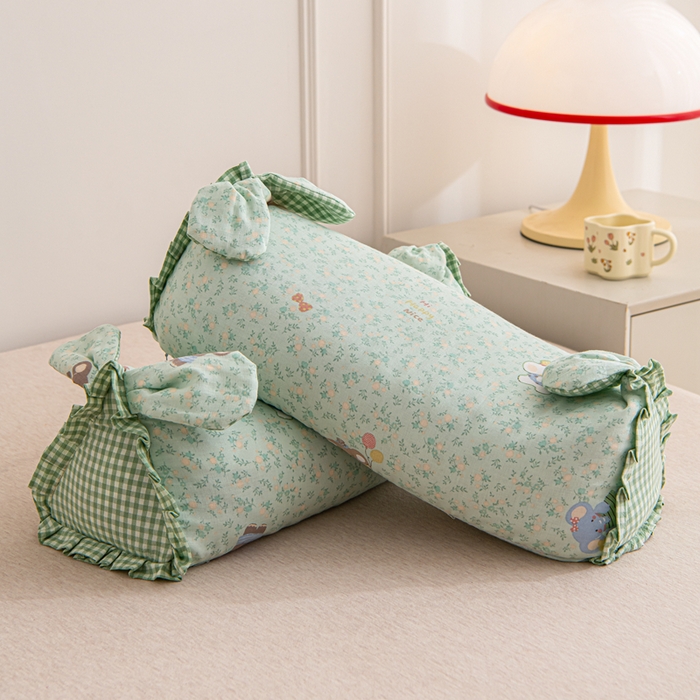 91家纺网 家纺一手货源 找家纺 大熊枕芯 2025新款全棉纯棉三角兔子荞麦枕全荞麦壳颈椎枕午睡护颈枕头枕芯 三角兔-小象绿 50x15x15cm/对