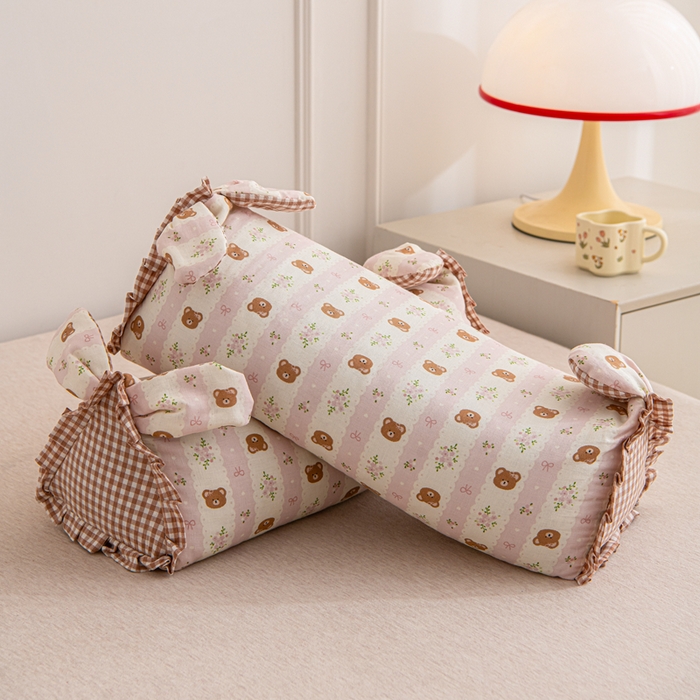 91家纺网 家纺一手货源 找家纺 大熊枕芯 2025新款全棉纯棉三角兔子荞麦枕全荞麦壳颈椎枕午睡护颈枕头枕芯 三角兔-小熊粉 50x15x15cm/对