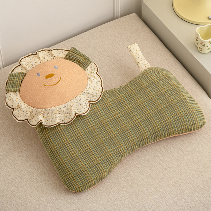 大熊枕芯 2025新款全棉纯棉萌趣狮子荞麦枕荞麦壳护颈枕枕头枕套 小狮子-绿 45x50cm/只