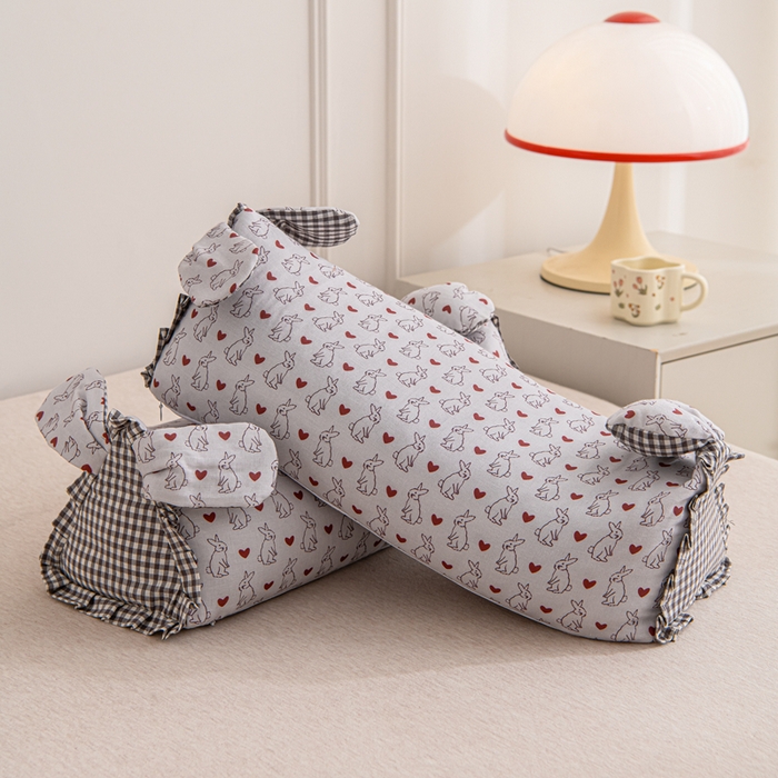 大熊枕芯 2025新款全棉纯棉三角兔子荞麦枕全荞麦壳颈椎枕午睡护颈枕头枕芯 三角兔-爱心兔 50x15x15cm/只