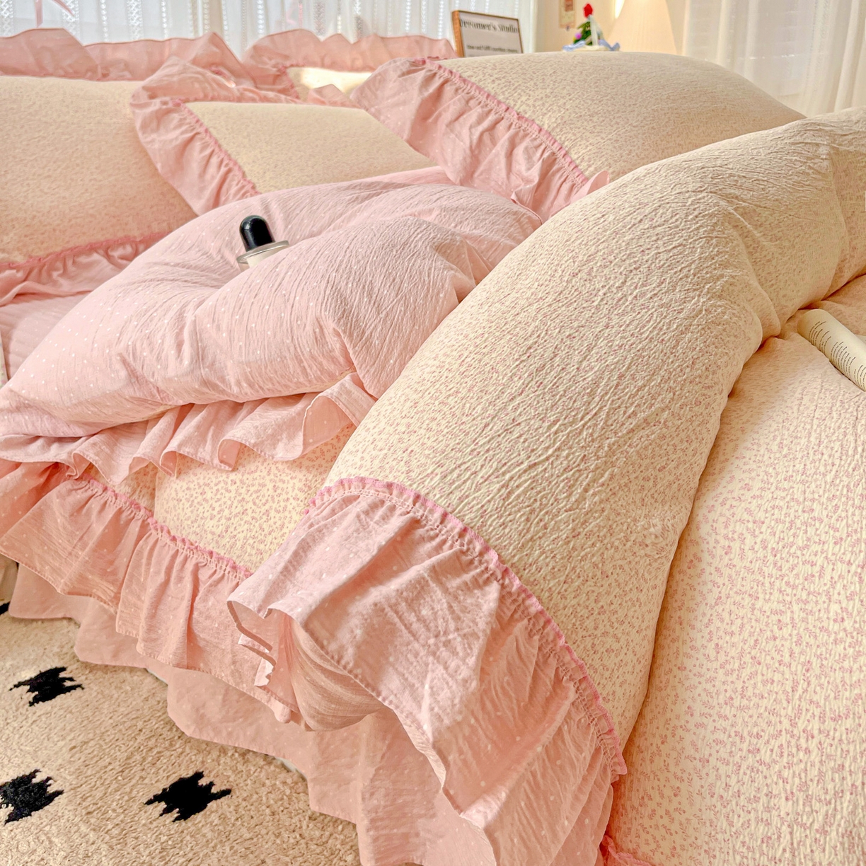 （总）2025秋冬加厚款云感亲肤棉床盖床裙四件套-仙美密拷花边