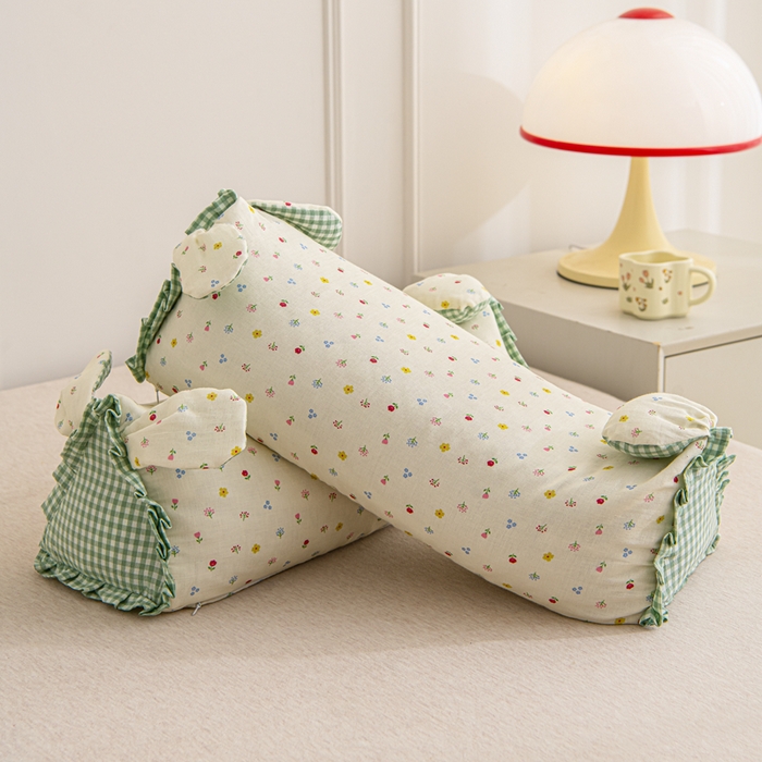 大熊枕芯 2025新款全棉纯棉三角兔子荞麦枕全荞麦壳颈椎枕午睡护颈枕头枕芯 三角兔-小花绿 50x15x15cm/只