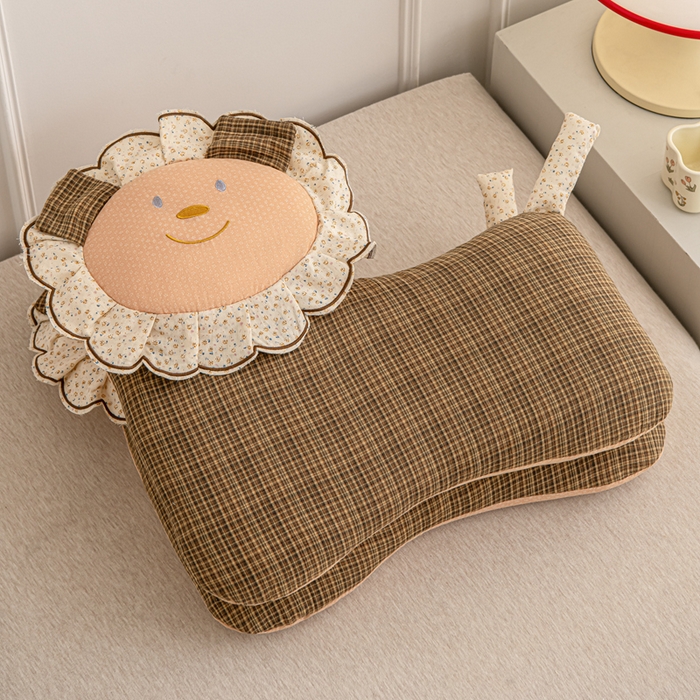 91家纺网 家纺一手货源 找家纺 大熊枕芯 2025新款全棉纯棉萌趣狮子荞麦枕荞麦壳护颈枕枕头枕套 小狮子-棕 45x50cm/只