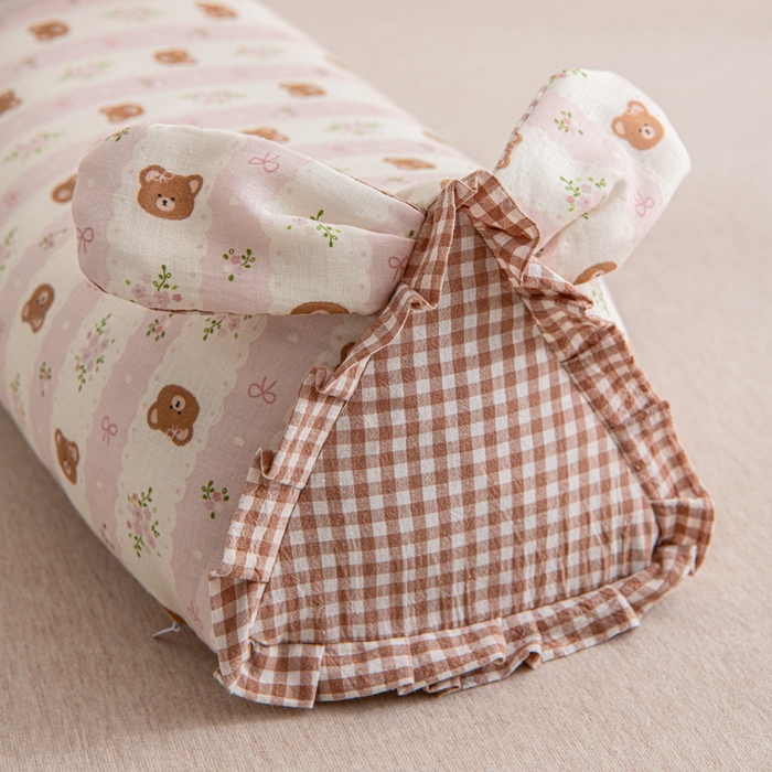 91家纺网 家纺一手货源 找家纺 大熊枕芯 2025新款全棉纯棉三角兔子荞麦枕全荞麦壳颈椎枕午睡护颈枕头枕芯 三角兔-小熊粉 50x15x15cm/只