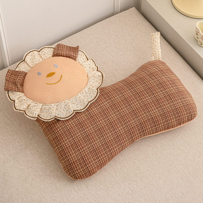 大熊枕芯 2025新款全棉纯棉萌趣狮子荞麦枕荞麦壳护颈枕枕头枕套 小狮子-红 45x50cm/对