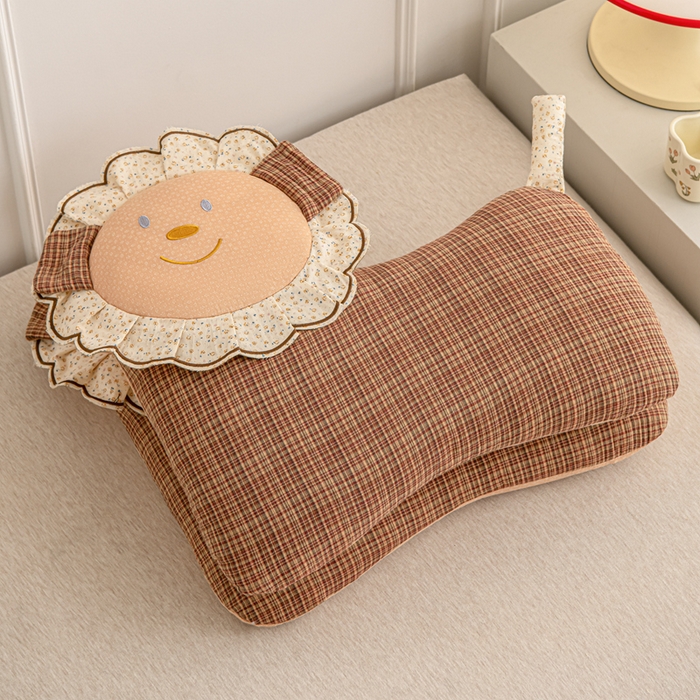 91家纺网 家纺一手货源 找家纺 大熊枕芯 2025新款全棉纯棉萌趣狮子荞麦枕荞麦壳护颈枕枕头枕套 小狮子-红 45x50cm/对