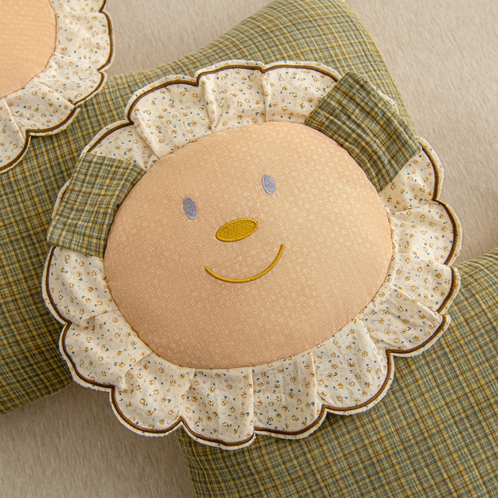 91家纺网 家纺一手货源 找家纺 大熊枕芯 2025新款全棉纯棉萌趣狮子荞麦枕荞麦壳护颈枕枕头枕套 小狮子-绿 45x50cm/对