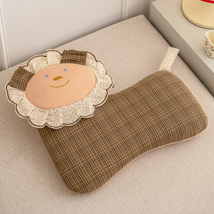 大熊枕芯 2025新款全棉纯棉萌趣狮子荞麦枕荞麦壳护颈枕枕头枕套 小狮子-棕 45x50cm/对