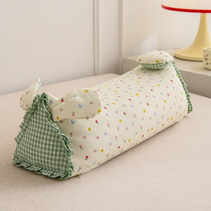 91家纺网 家纺一手货源 找家纺 大熊枕芯 2025新款全棉纯棉三角兔子荞麦枕全荞麦壳颈椎枕午睡护颈枕头枕芯 三角兔-小花绿 50x15x15cm/对