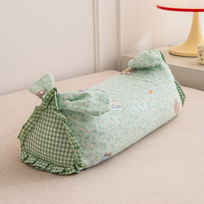 91家纺网 家纺一手货源 找家纺 大熊枕芯 2025新款全棉纯棉三角兔子荞麦枕全荞麦壳颈椎枕午睡护颈枕头枕芯 三角兔-小象绿 50x15x15cm/对