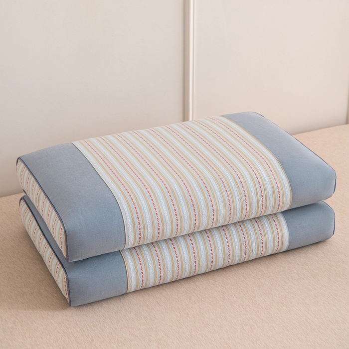 91家纺网 家纺一手货源 找家纺 大熊枕芯 2025新款全棉纯棉3d宫廷荞麦枕全荞麦壳枕头枕芯 3d宫廷荞麦枕-浅蓝 35x55cm/对