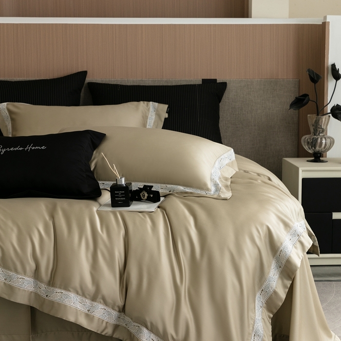 91家纺网 家纺一手货源 找家纺 馨蕊家居 2025春夏新品LF兰精天丝四件套-森蔓 天丝森蔓-灰湖绿