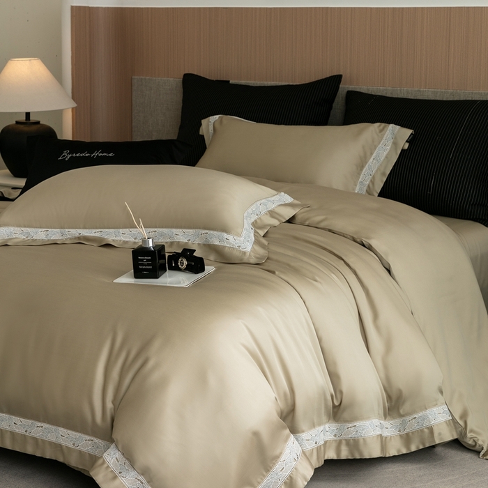 91家纺网 家纺一手货源 找家纺 馨蕊家居 2025春夏新品LF兰精天丝四件套-森蔓 天丝森蔓-灰湖绿