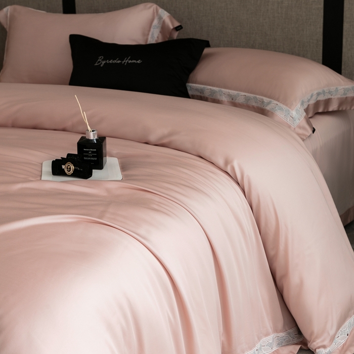 91家纺网 家纺一手货源 找家纺 馨蕊家居 2025春夏新品LF兰精天丝四件套-森蔓 天丝森蔓-蔷薇粉