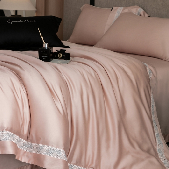 91家纺网 家纺一手货源 找家纺 馨蕊家居 2025春夏新品LF兰精天丝四件套-森蔓 天丝森蔓-蔷薇粉