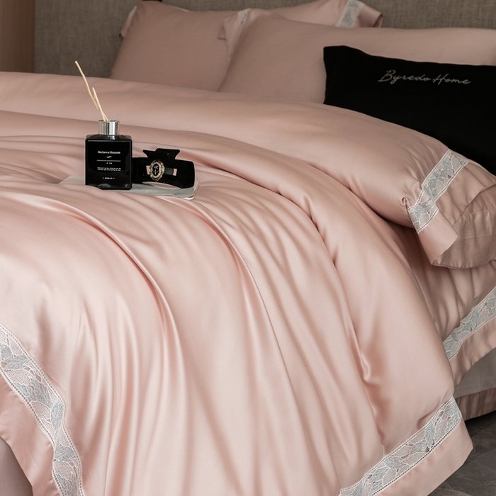 91家纺网 家纺一手货源 找家纺 馨蕊家居 2025春夏新品LF兰精天丝四件套-森蔓 天丝森蔓-蔷薇粉