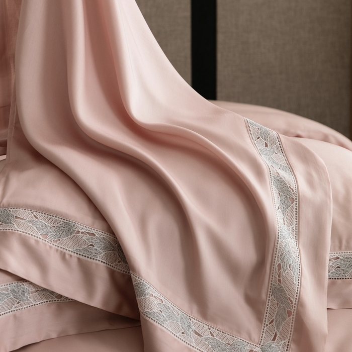 91家纺网 家纺一手货源 找家纺 馨蕊家居 2025春夏新品LF兰精天丝四件套-森蔓 天丝森蔓-蔷薇粉