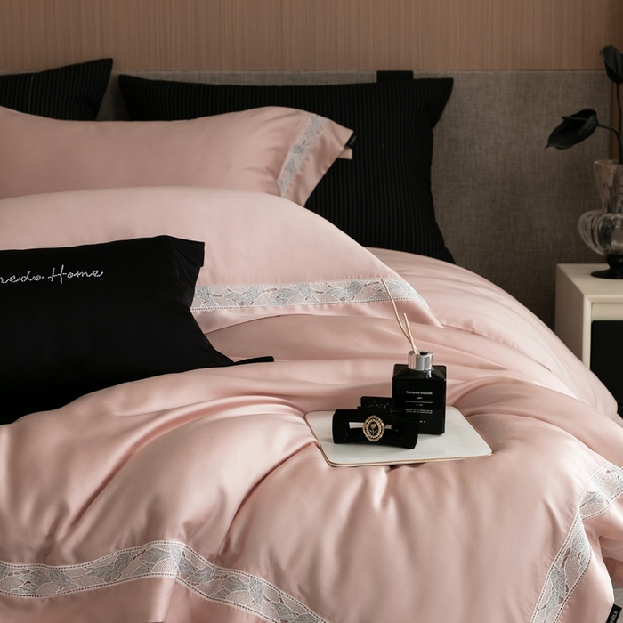 91家纺网 家纺一手货源 找家纺 馨蕊家居 2025春夏新品LF兰精天丝四件套-森蔓 天丝森蔓-蔷薇粉