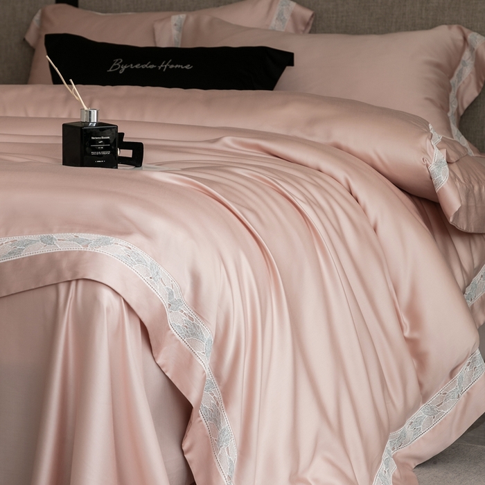 91家纺网 家纺一手货源 找家纺 馨蕊家居 2025春夏新品LF兰精天丝四件套-森蔓 天丝森蔓-蔷薇粉