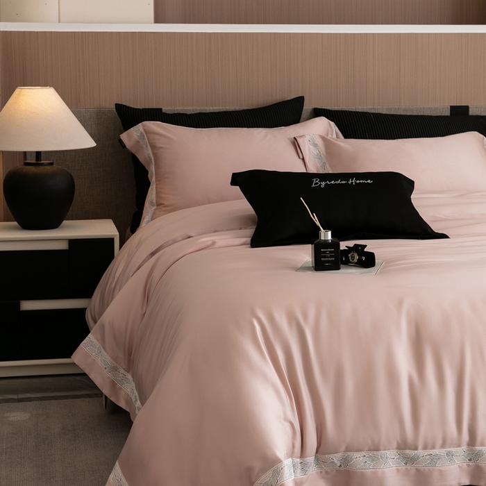 91家纺网 家纺一手货源 找家纺 馨蕊家居 2025春夏新品LF兰精天丝四件套-森蔓 天丝森蔓-蔷薇粉