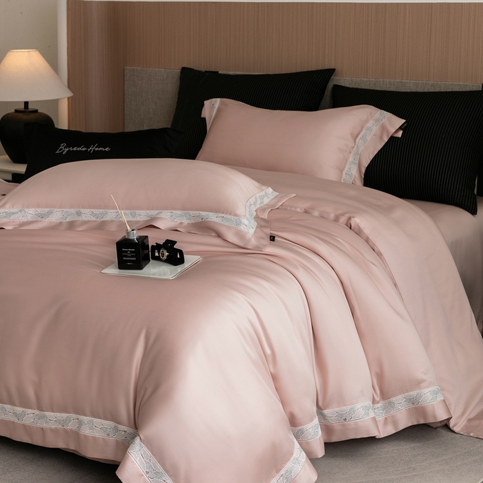 91家纺网 家纺一手货源 找家纺 馨蕊家居 2025春夏新品LF兰精天丝四件套-森蔓 天丝森蔓-蔷薇粉