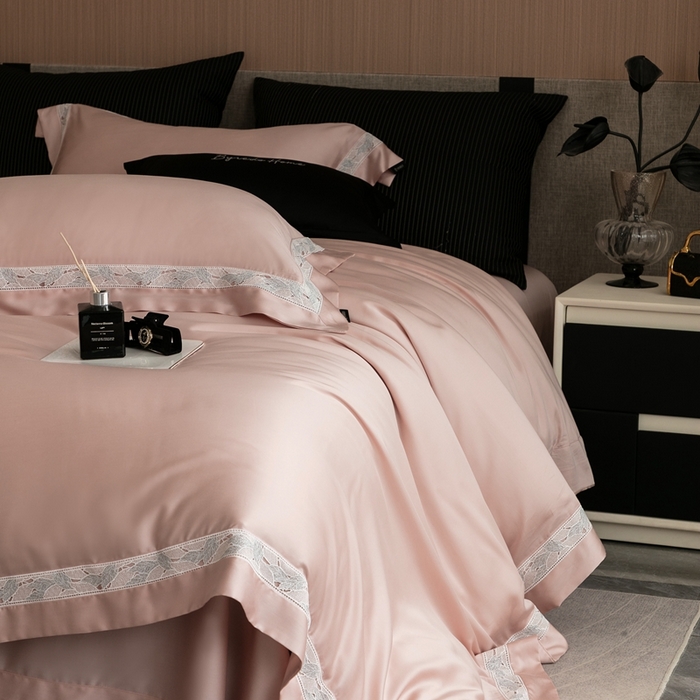 91家纺网 家纺一手货源 找家纺 馨蕊家居 2025春夏新品LF兰精天丝四件套-森蔓 天丝森蔓-蔷薇粉