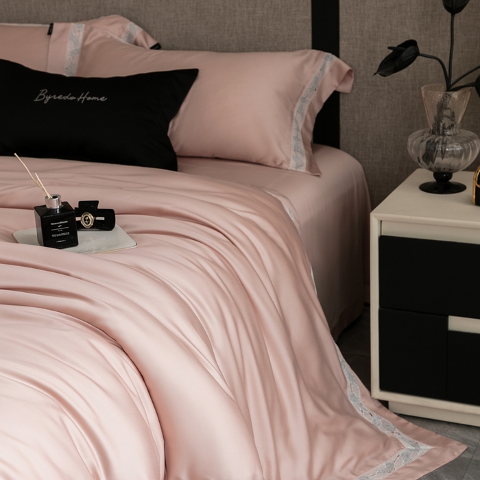 91家纺网 家纺一手货源 找家纺 馨蕊家居 2025春夏新品LF兰精天丝四件套-森蔓 天丝森蔓-蔷薇粉