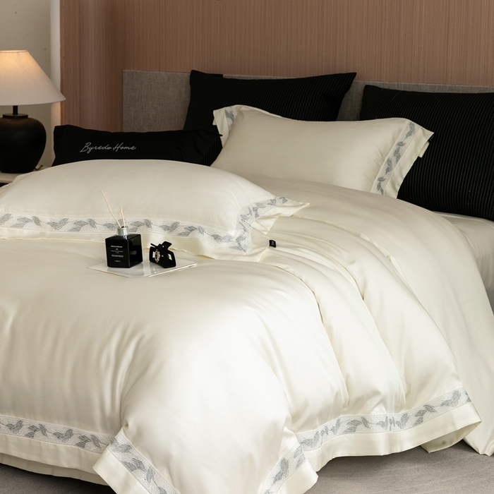 91家纺网 家纺一手货源 找家纺 馨蕊家居 2025春夏新品LF兰精天丝四件套-森蔓 天丝森蔓-月光白