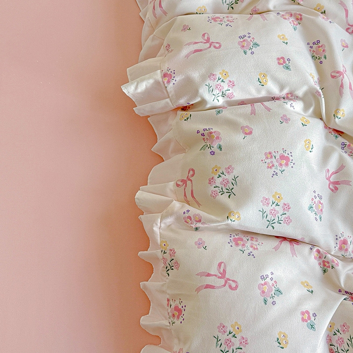 91家纺网 家纺一手货源 找家纺 （总）雨菲家纺 2025新款学生季小清新公主风荷叶花边印花三件套四件套床单床笠款