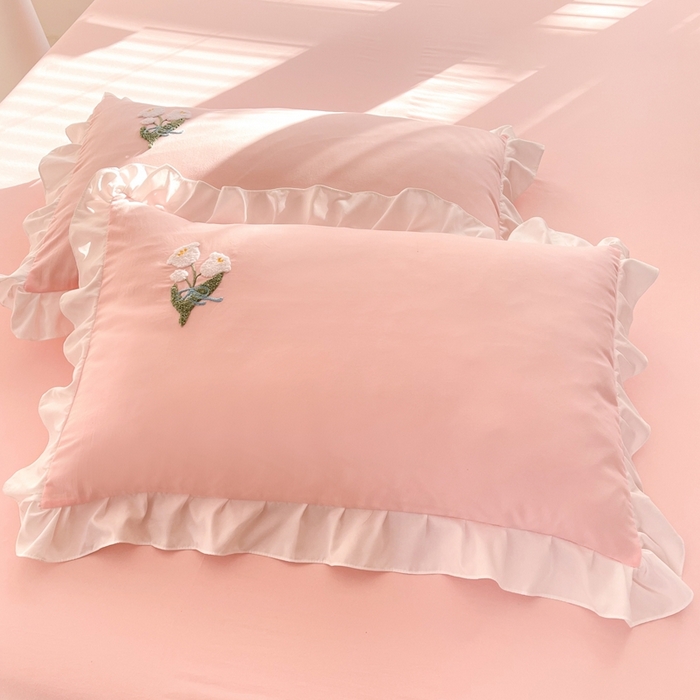雨菲家纺 2025新款学生季小清新公主风荷叶花边印花单枕套单件枕套单品枕套 铃兰公主粉